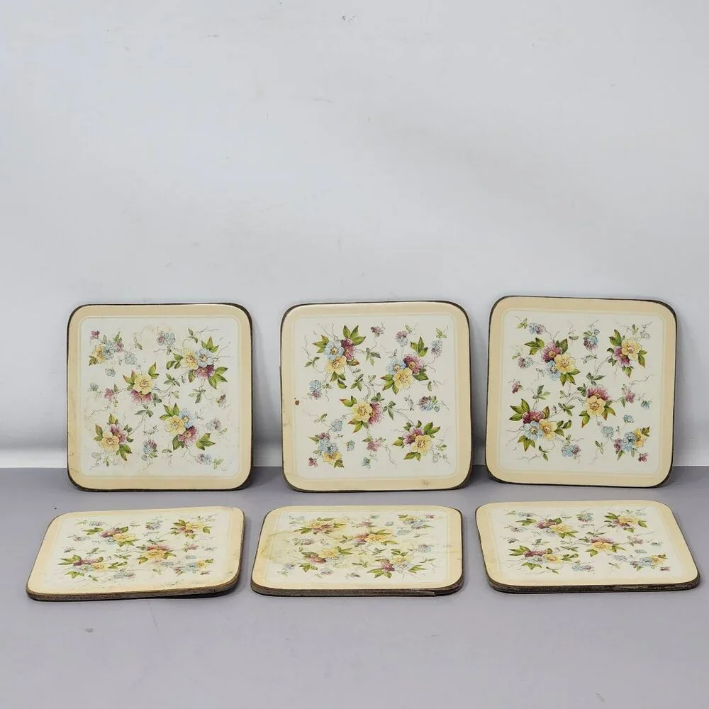 Vintage Floral‎ Cork-Backed Square Coasters Set Of 6